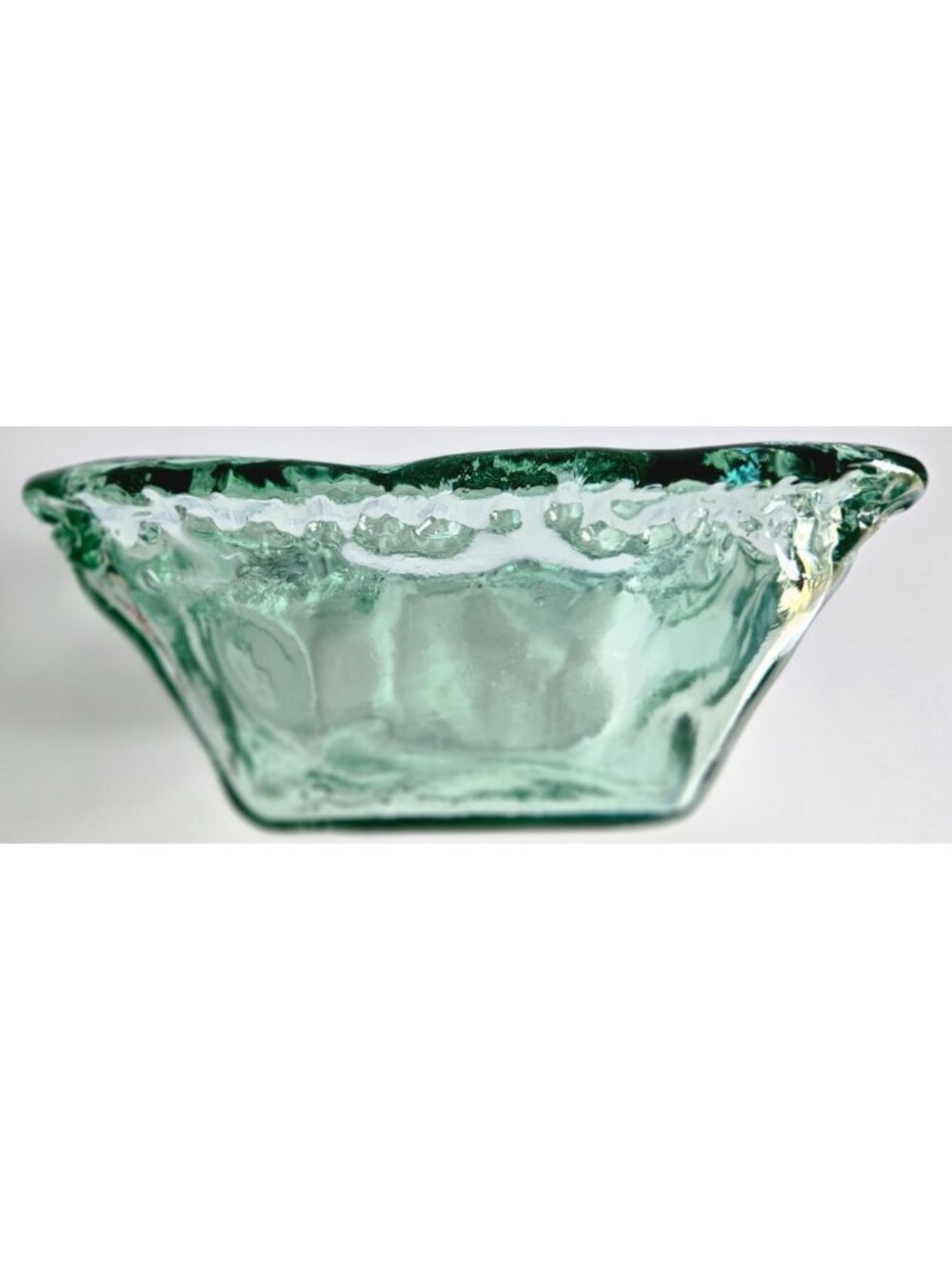Square Green Recycled Glass Bowl Approximately 7" Square x 3" deep w/Cut Outs - Picture 9 of 9
